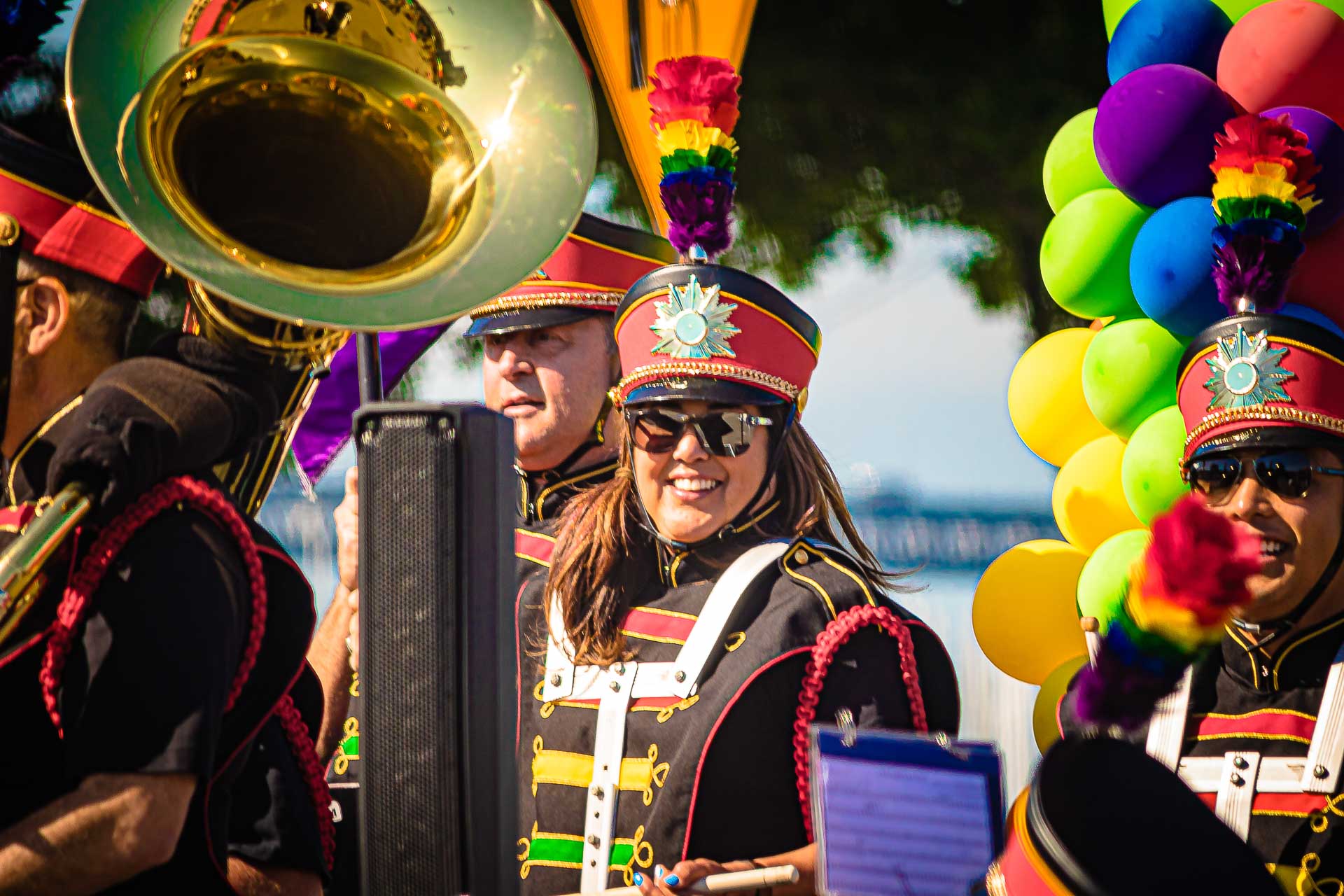 SF Giants LGBT Night performance — musicians lined up along the field